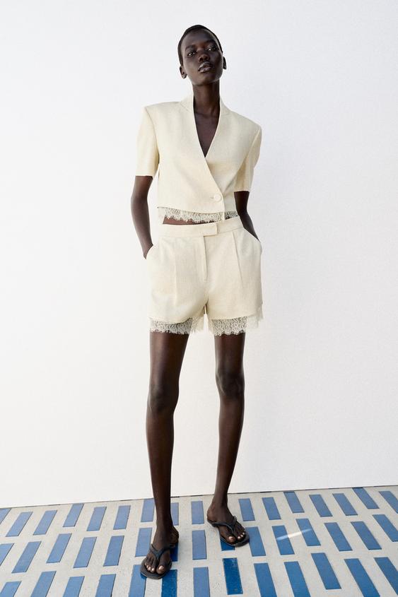 BERMUDA SHORTS WITH LACE TRIM - Light beige by Zara - Image 0