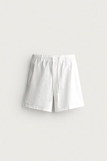 COTTON/LYOCELL REGULAR FIT BERMUDA SHORTS - Oyster-white by Zara