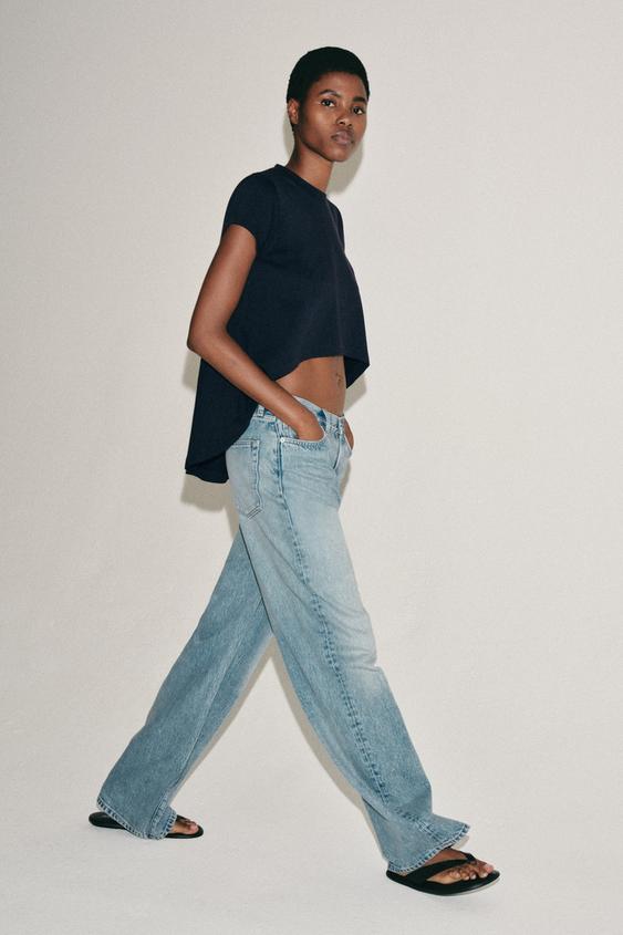 ASYMMETRIC COTTON T-SHIRT - Navy blue by Zara - Image 0