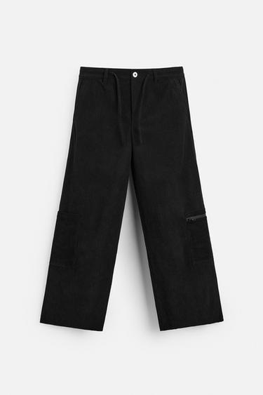 CORDUROY CARGO TROUSERS - Black by Zara
