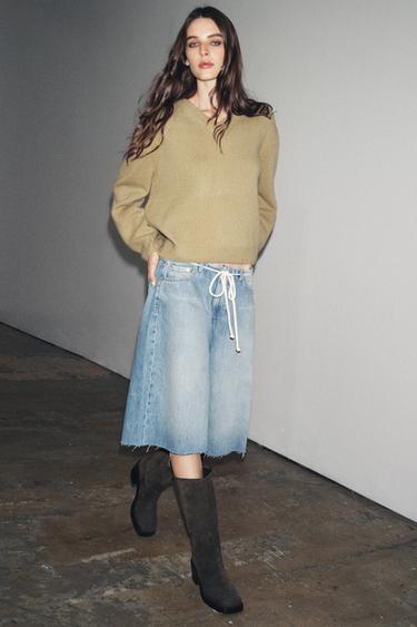 ZW COLLECTION LOW-RISE DENIM BERMUDA SHORTS - Blue by Zara