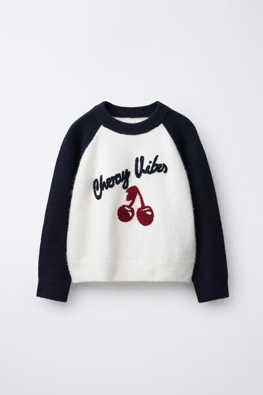 CONTRAST SLEEVE TEXT SWEATER - Blue by Zara