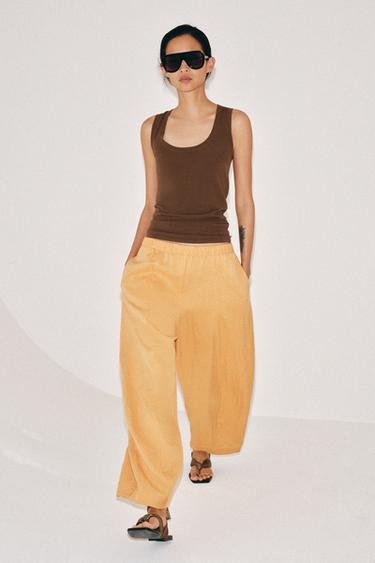 ZW COLLECTION FLOWING BARREL TROUSERS - Peach by Zara