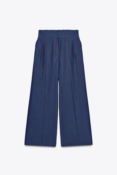 STITCHED WIDE-LEG TROUSERS - Indigo by Zara