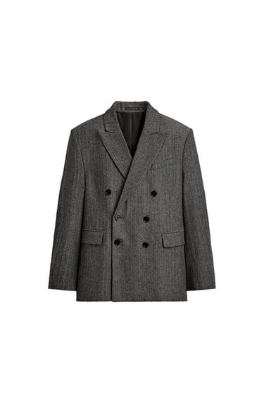 HERRINGBONE TEXTURED WOOL SUIT BLAZER - Grey by Zara