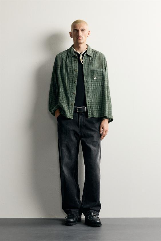 CHECK SHIRT WITH CONTRAST EMBROIDERY - Green by Zara - Image 0