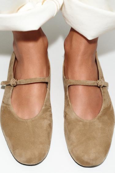 SUEDE BALLERINAS - Sand Brown by Zara