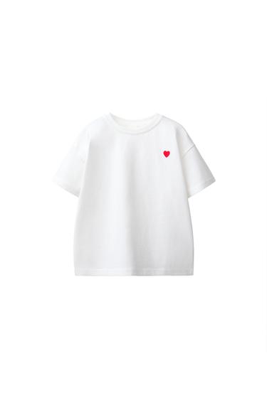 PLAIN EMBROIDERED HEART T-SHIRT - White by Zara