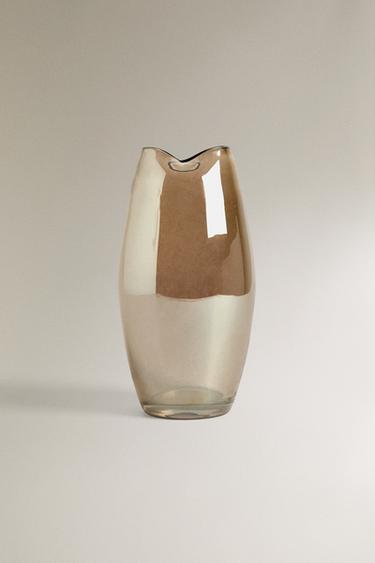 TALL SHINY GLASS VASE - Golden by Zara