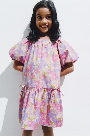 FLORAL POPLIN DRESS WITH PUFF SLEEVES - Multicoloured by Zara
