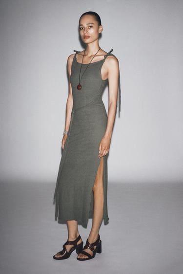 BELTED DRESS WITH BOW - Grey green by Zara