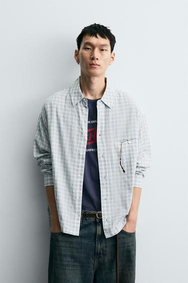 TEXTURED CHECK SHIRT - Blue marl by Zara