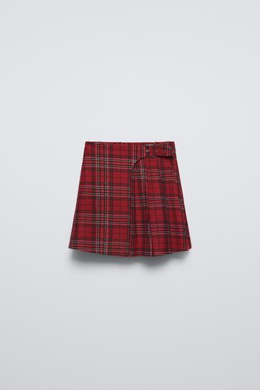 CHECK BOX PLEAT SKIRT - Red by Zara - Image 0