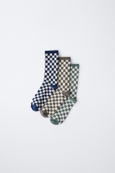 3-PACK OF CHECK LONG SOCKS - Light beige by Zara