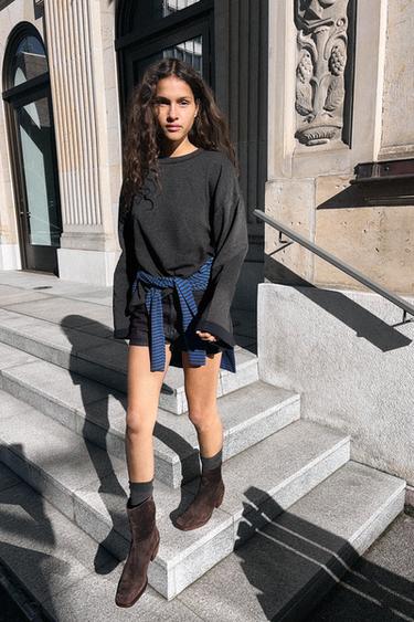 SPLIT SUEDE HEELED ANKLE BOOTS - Brown by Zara