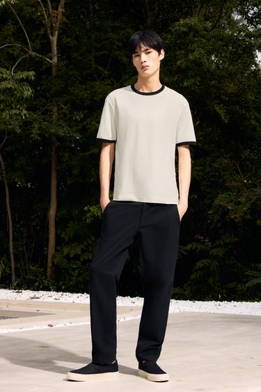 BASIC CONTRAST RIB T-SHIRT - Oyster-white by Zara - Image 0