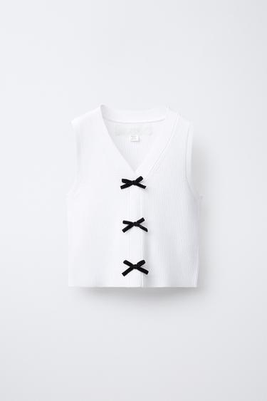 KNIT VEST WITH BOWS - Ecru by Zara - Image 0
