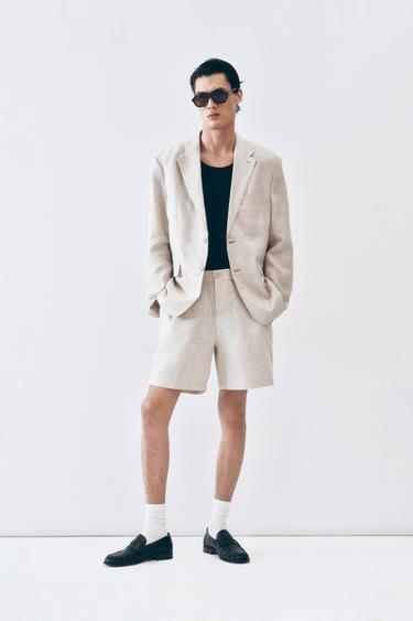REGULAR FIT 100% LINEN BERMUDA SHORTS - Light beige by Zara