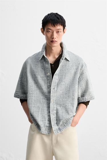 RELAXED FIT JACQUARD SHIRT - Light blue by Zara