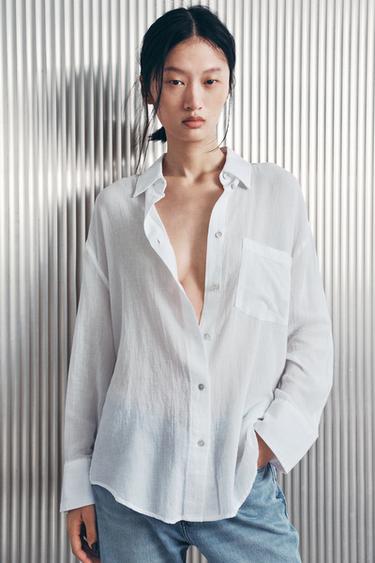 OVERSIZE GAUZE SHIRT WITH POCKET - White by Zara