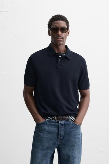 BASIC TEXTURED POLO SHIRT - Navy blue by Zara