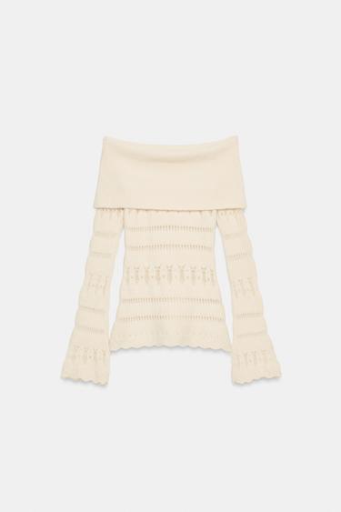 OPENWORK OFF-THE-SHOULDER TOP - Ecru by Zara
