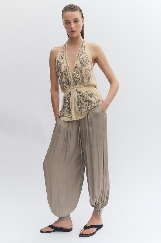 ZW COLLECTION SATIN SAROUEL TROUSERS - Brown / Taupe by Zara - Image 0