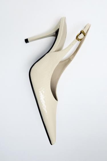 EMBOSSED HEELED SLINGBACK SHOES - Ecru White by Zara