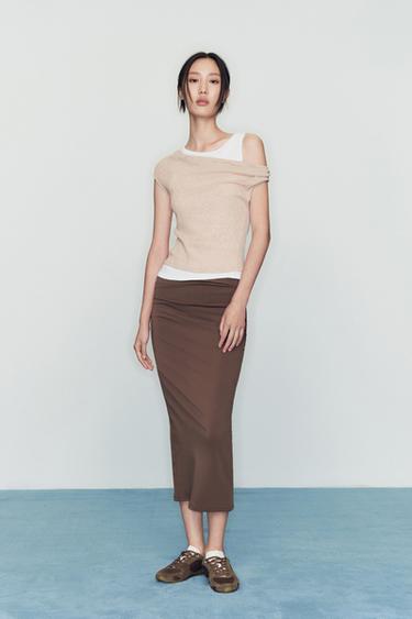 ASYMMETRIC DOUBLE T-SHIRT - Beige marl by Zara