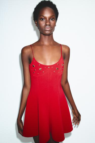 STRETCH DRESS WITH HEARTS - Red by Zara