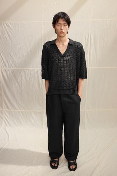 OPEN KNIT POLO SHIRT - Charcoal by Zara