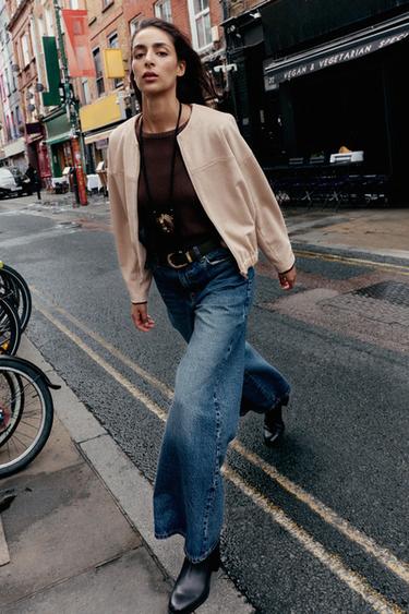 FAUX SUEDE BOMBER JACKET - Ecru by Zara