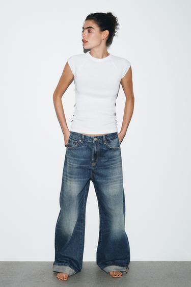 TRF BAGGY FOLDED MID-WAIST JEANS - Navy blue by Zara
