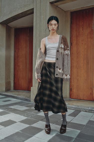 CHECKED MIDI SKIRT - Black / Brown by Zara