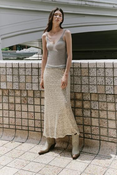 SEQUIN MIDI SKIRT - Silver by Zara