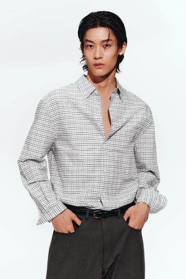 RELAXED FIT CHECK SHIRT - Sky blue by Zara