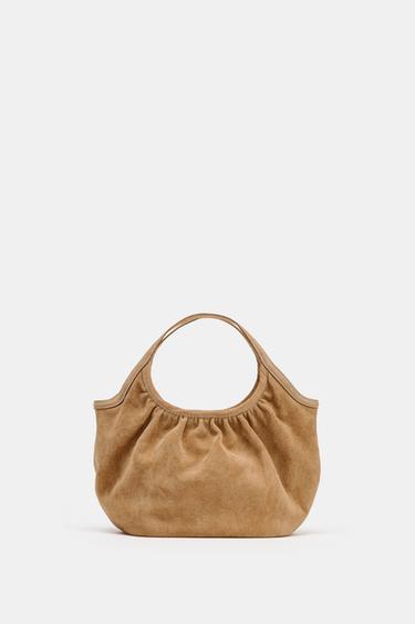 LEATHER MINI TOTE BAG - SAND/BROWN by Zara