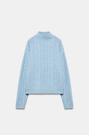 80% WOOL CABLE KNIT JUMPER SKI COLLECTION - Light blue by Zara