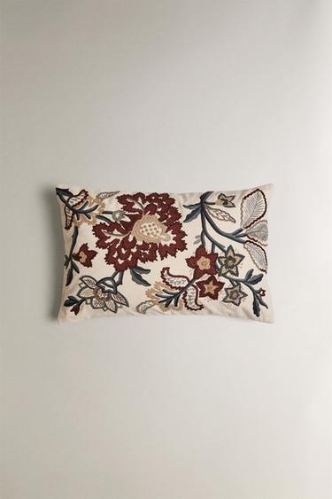 CUSHION COVER WITH FLORAL EMBROIDERY - Ecru by Zara - Image 0