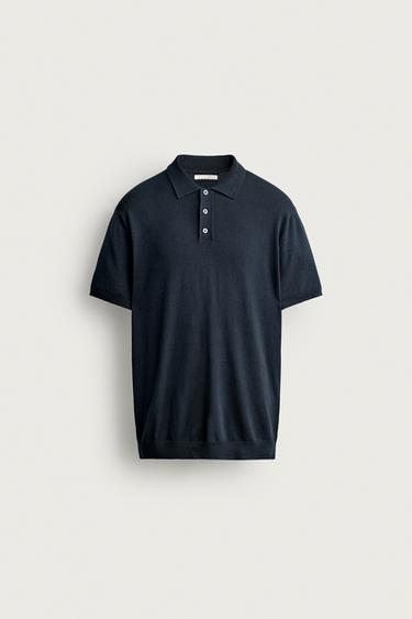 REGULAR FIT KNIT POLO SHIRT - Navy blue by Zara