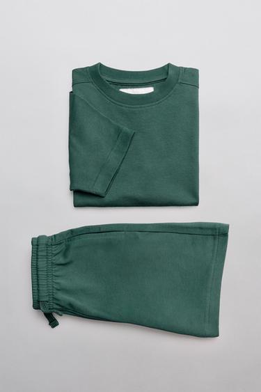 BASIC PLUSH T-SHIRT AND BERMUDA SHORTS SET - Mid-green by Zara