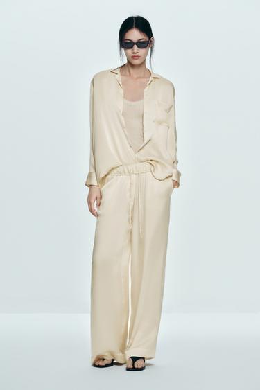 ZW COLLECTION 100% SILK SHIRT WITH POCKET - Beige by Zara