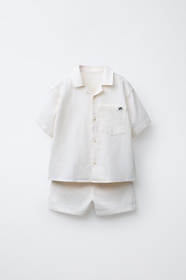 SEERSUCKER SHIRT AND BERMUDA SHORTS TOTAL LOOK - Dark grey marl by Zara