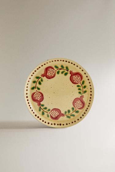 POMEGRANATE TERRACOTTA DESSERT PLATE - Ecru / Red by Zara