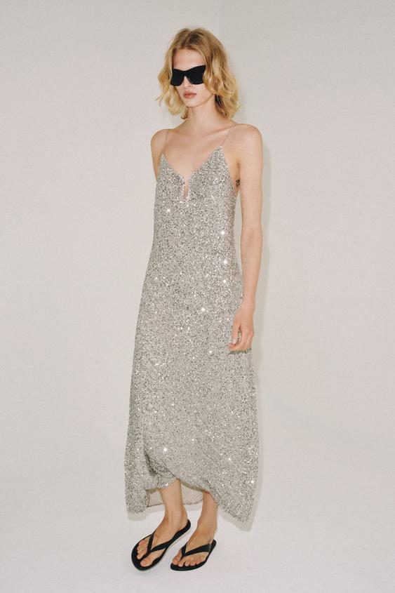 ZW COLLECTION SEQUINNED MIDI DRESS - Silver by Zara - Image 0