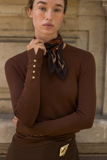 BASIC PLAIN KNIT SWEATER - Chocolate by Zara