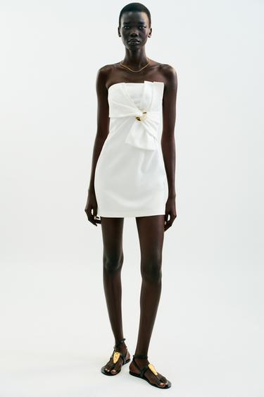 GOLD APPLIQUÉ BOW MINI DRESS - Ecru by Zara - Image 0