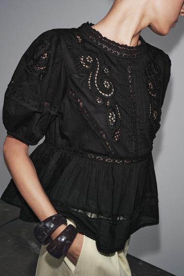 ZW COLLECTION ROMANTIC EMBROIDERED BLOUSE - Black by Zara