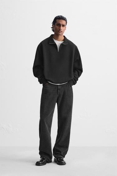 BASIC QUARTER-ZIP SWEATSHIRT - Black by Zara - Image 0