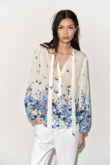 PRINTED BLOUSE WITH BOW - Multicoloured by Zara